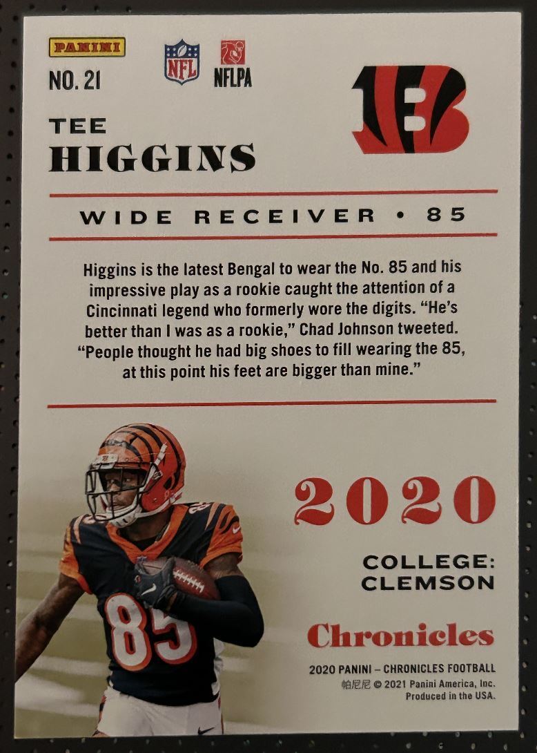 2021 Panini Chronicles Tee Higgins Rookie Cincinnati Bengals #21