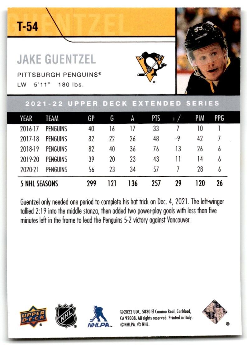 2021-22 Upper Deck Jake Guentzel Pittsburgh Penguins #T-54