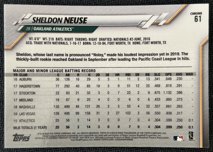 2020 Topps Chrome Sheldon Neuse Rookie Oakland Athletics #61