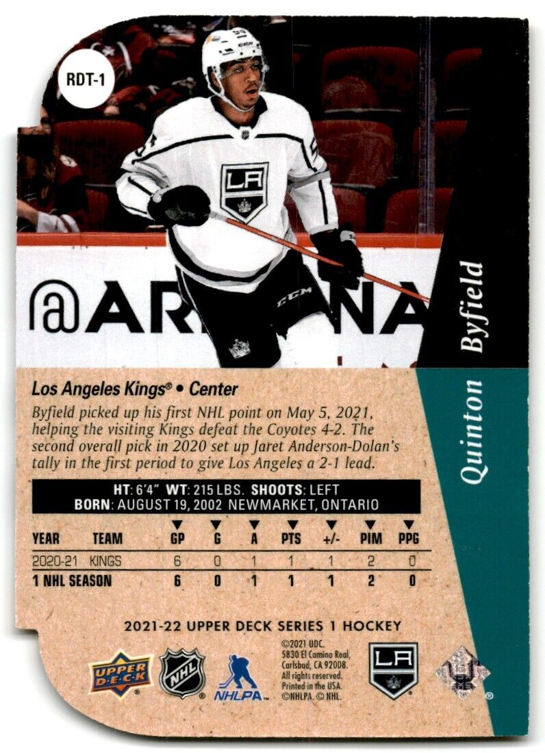 2021-22 Upper Deck Rookie Die-Cut Quinton Byfield Rookie Los Angeles Kings