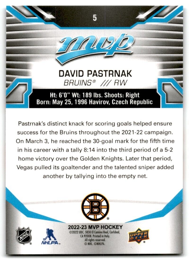 2022-23 Upper Deck MVP David Pastrnak Boston Bruins #5