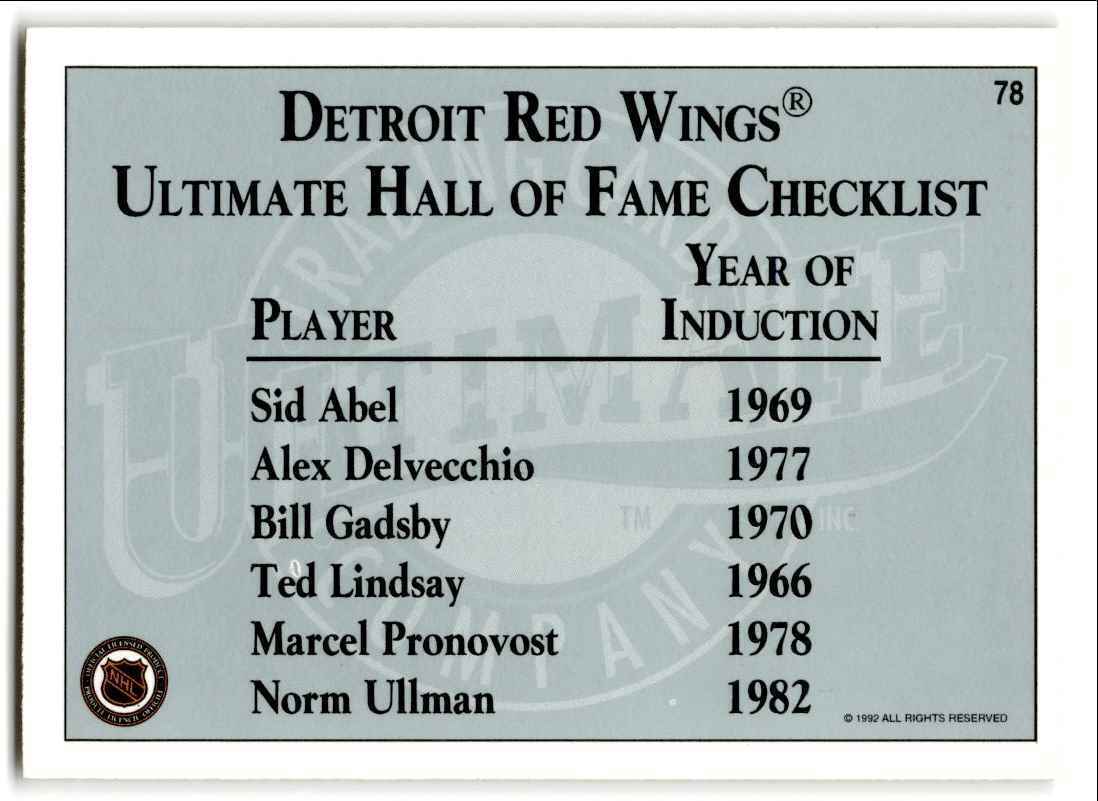 1991-92 Ultimate Original 6 Norm Ullman Detroit Red Wings #78