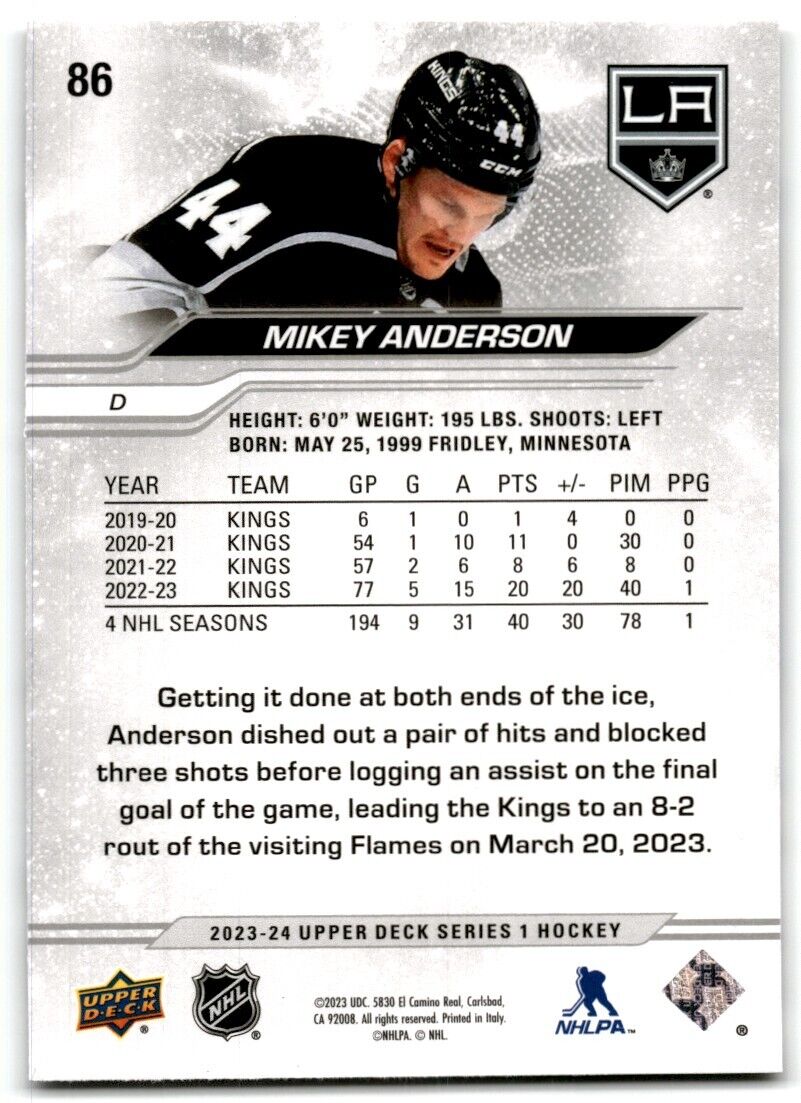 2023-24 Upper Deck Mikey Anderson Los Angeles Kings #86