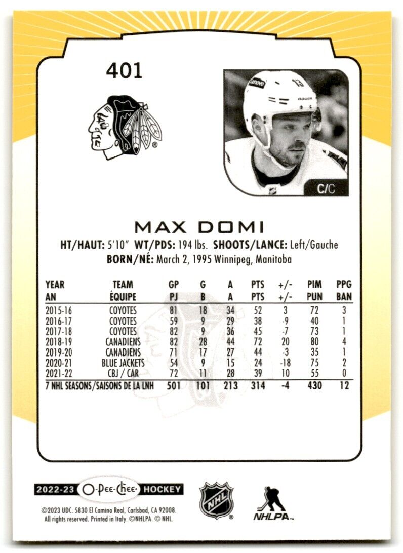 2022-23 O-Pee-Chee Max Domi Chicago Blackhawks #401