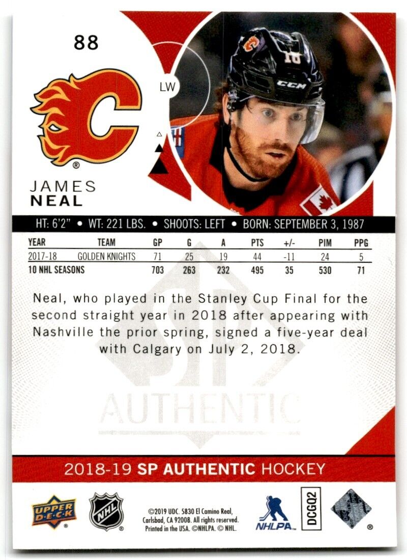 2018-19 SP Authentic James Neal Calgary Flames #88