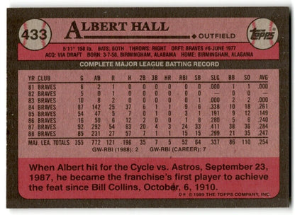 1989 Topps Albert Hall Atlanta Braves #433