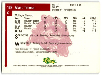 1991-92 Classic Alvaro Teheran Rookie Houston Cougars #182