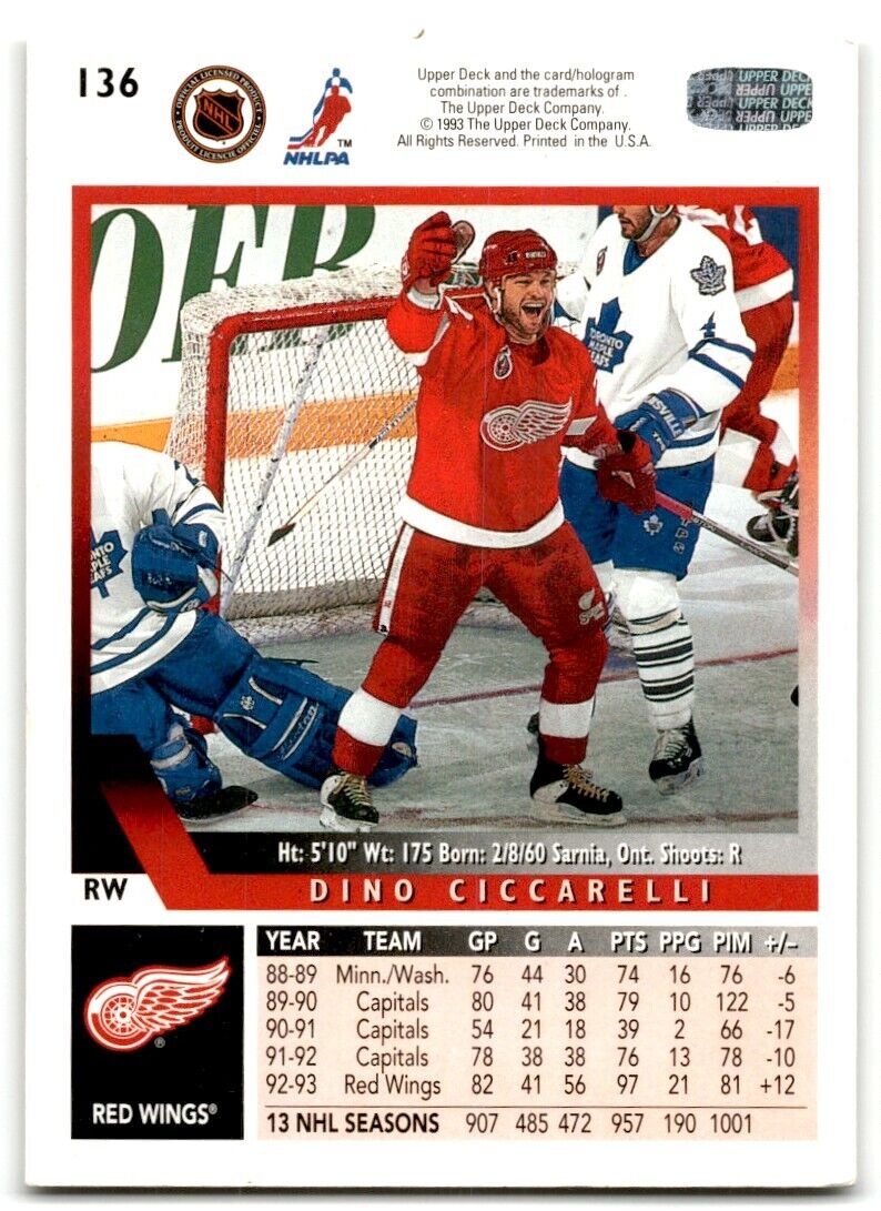 1993-94 Upper Deck Dino Ciccarelli Detroit Red Wings #136