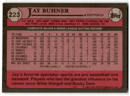 1989 Topps Jay Buhner Seattle Mariners #223