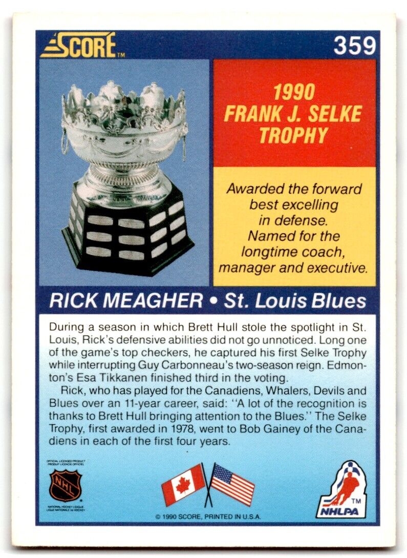 1990-91 Score Rick Meagher St. Louis Blues #359