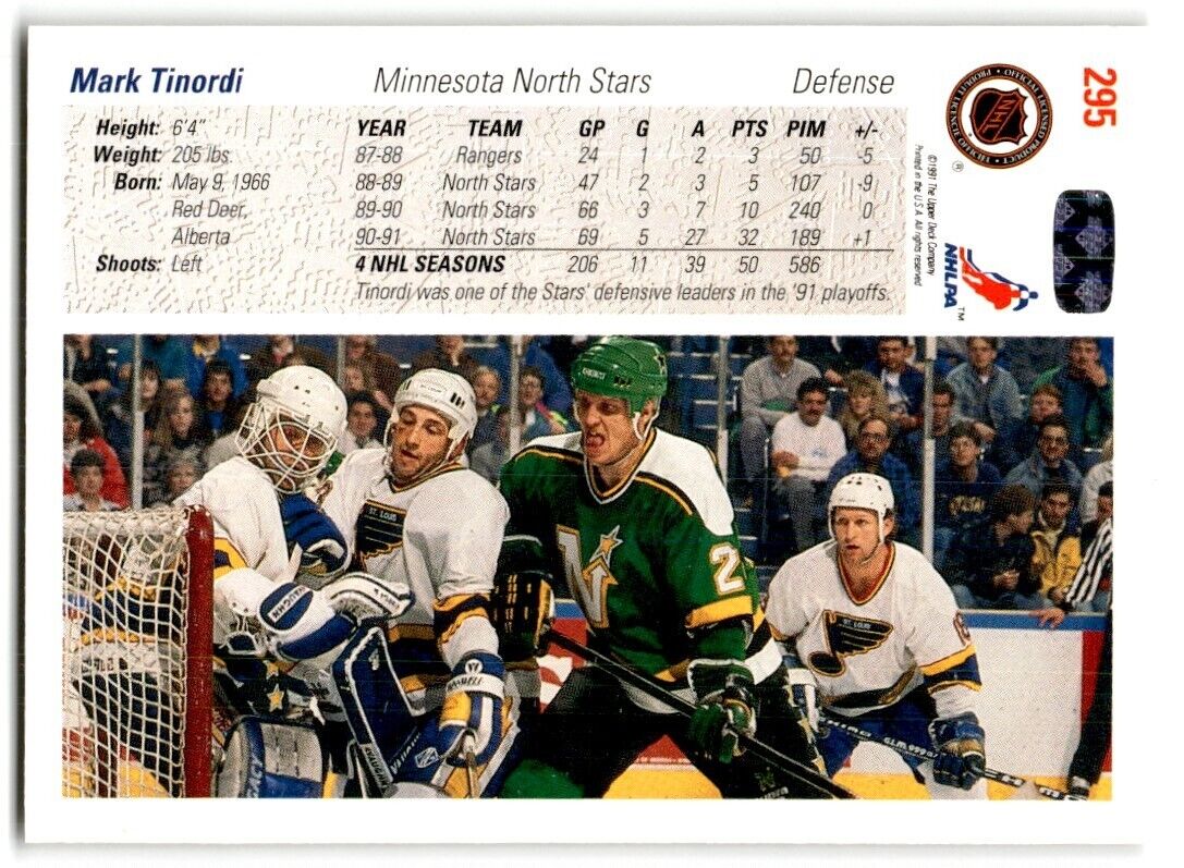 1991-92 Upper Deck Mark Tinordi Minnesota North Stars #295