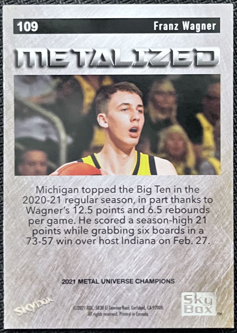 2021-22 Skybox Metal Universe Champion Franz Wagner #109