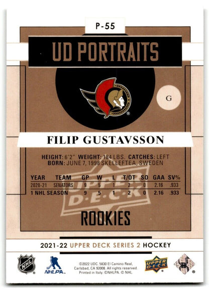 2021-22 Upper Deck UD Portrait Filip Gustavsson Ottawa Senators #RC-29