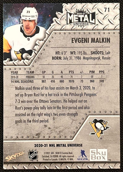 2020-21 Skybox Metal Universe Evgeni Malkin Pittsburgh Penguins #71