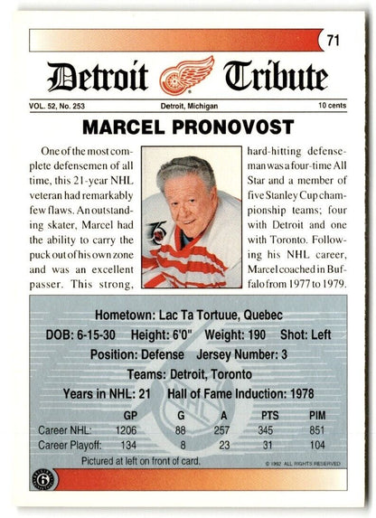 1991-92 Ultimate Original 6 Marcel Pronovost Detroit Red Wings #71