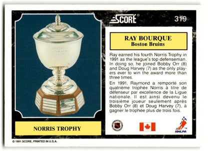 1991-92 Score Canadian Bilingual Ray Bourque (Norris Trophy) Boston Bruins #319