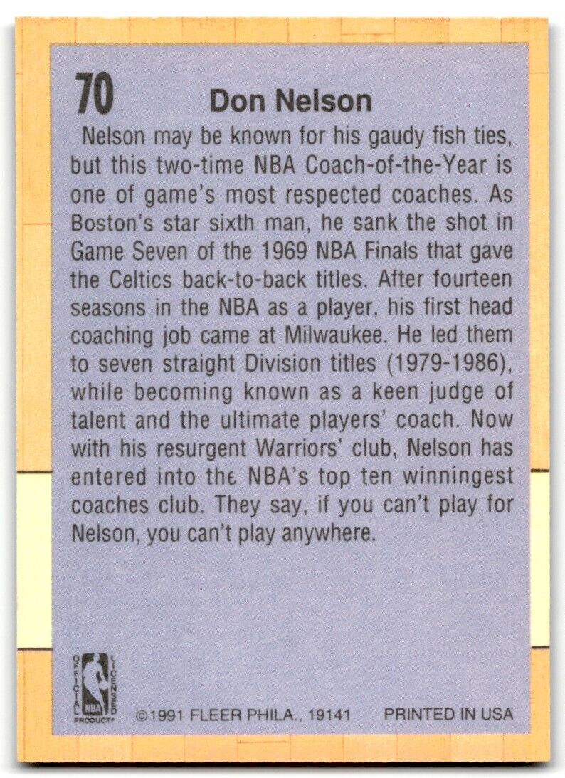 1991-92 Fleer Don Nelson Golden State Warriors #70