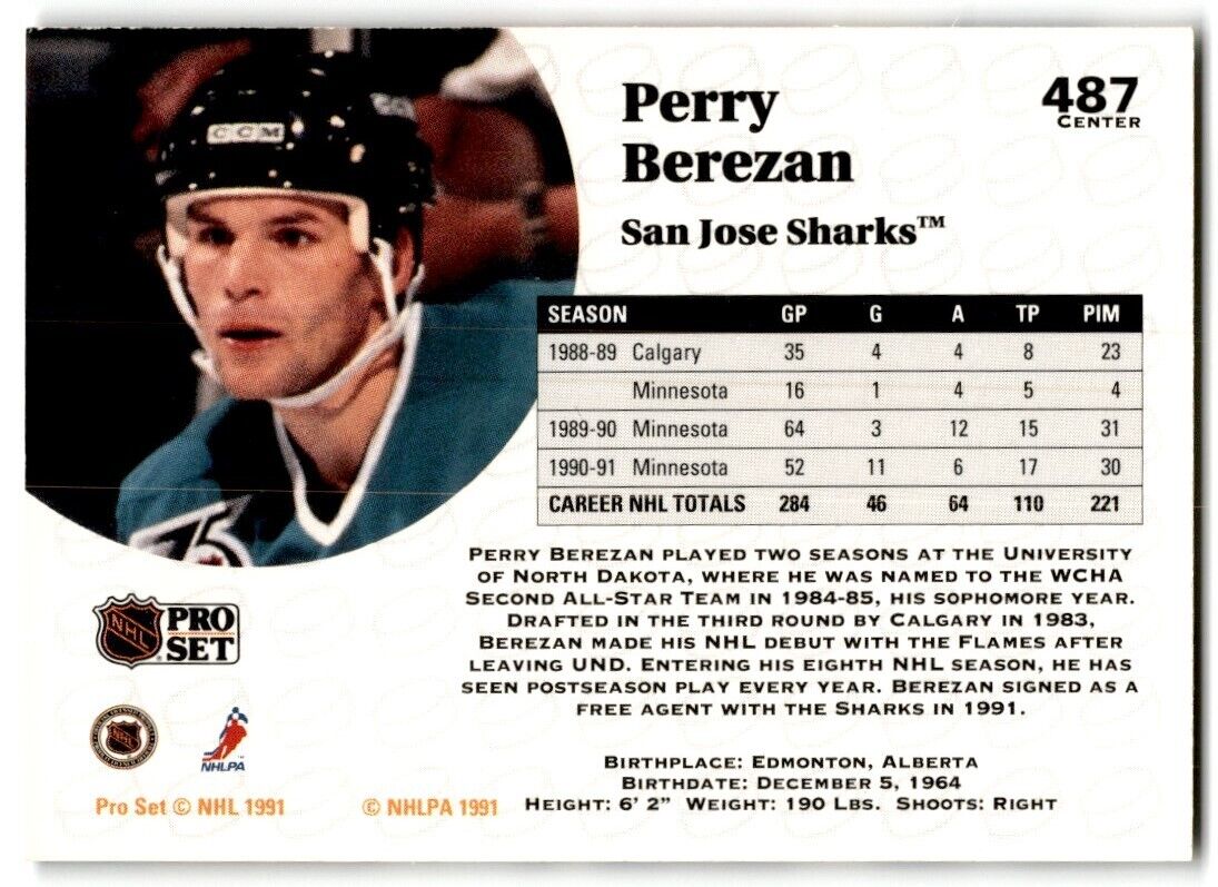 1991-92 Pro Set Perry Berezan San Jose Sharks #487