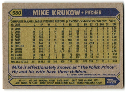 1987 Topps Mike Krukow San Francisco Giants #580