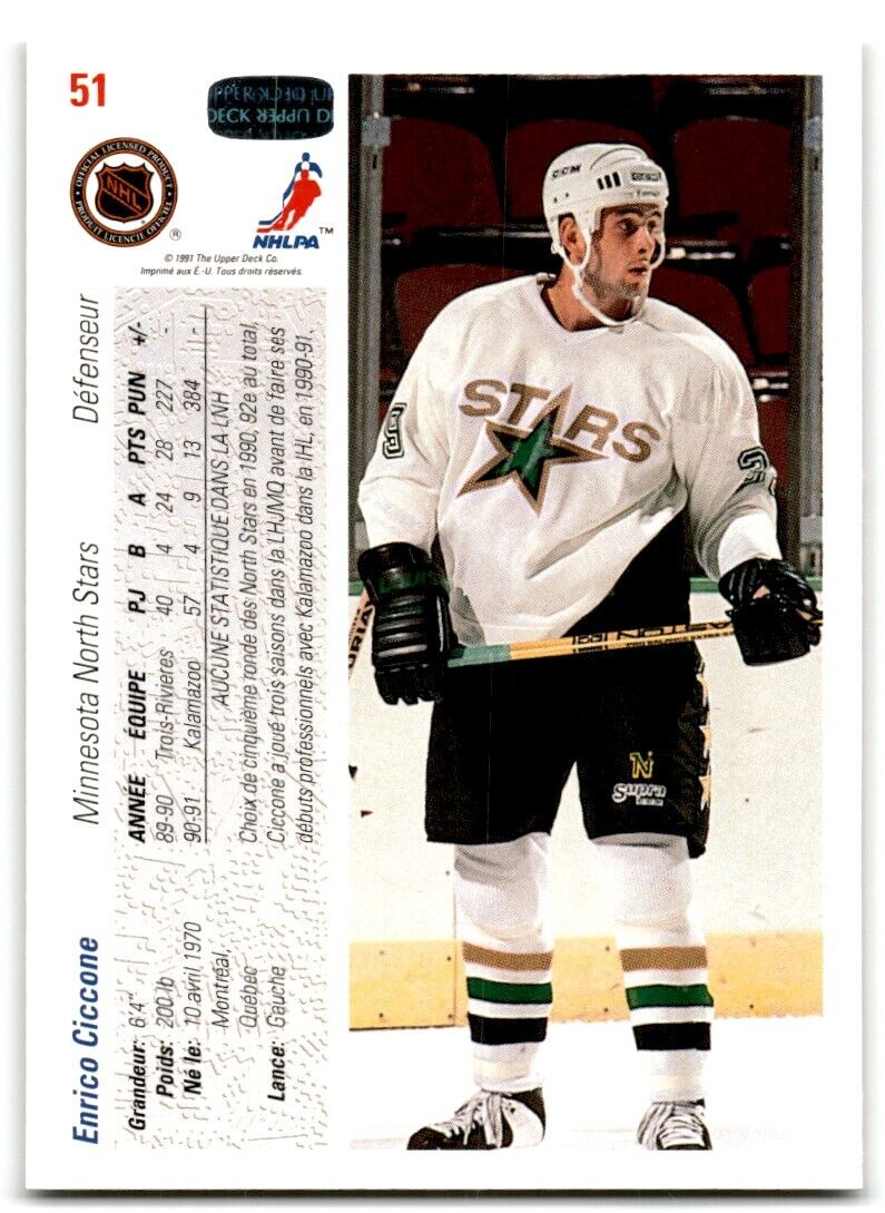 1991-92 Upper Deck Enrico Ciccone Rookie Minnesota North Stars #51