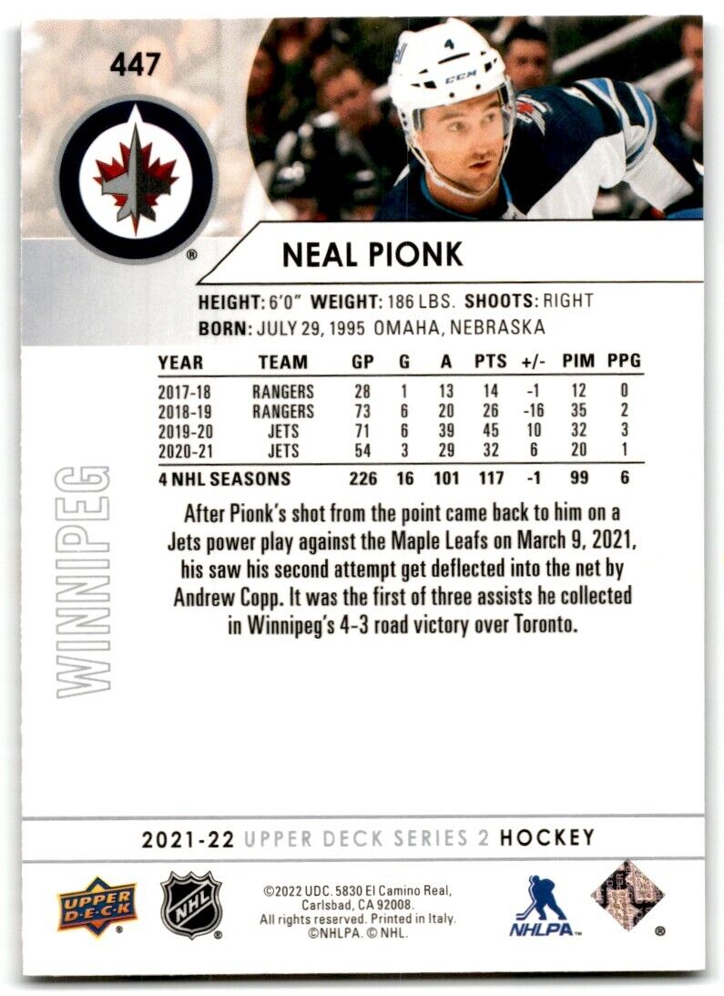 2021-22 Upper Deck Neal Pionk Winnipeg Jets #447