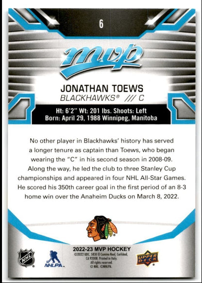 2022-23 Upper Deck MVP Jonathan Toews Chicago Blackhawks #6