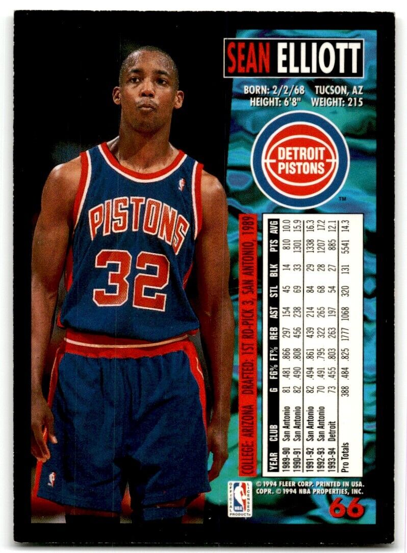 1994-95 Fleer Sean Elliott Detroit Pistons #66