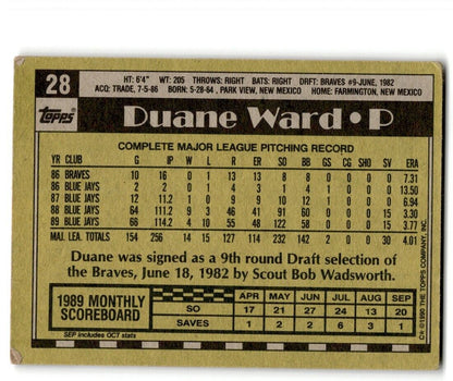 1990 Topps Duane Ward Toronto Blue Jays #28