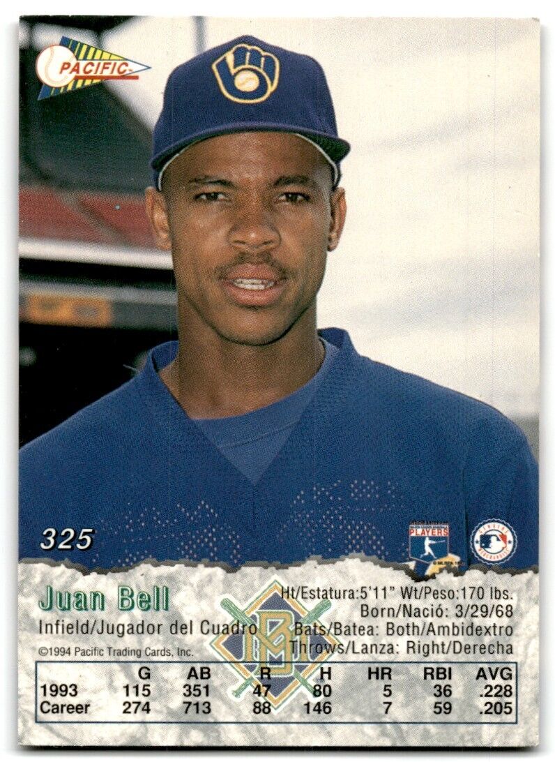 1994 Pacific Crown Collection Juan Bell Milwaukee Brewers #325