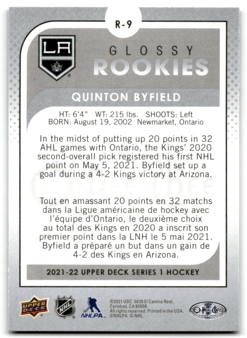 2021-22 Upper Deck O-Pee-Chee Glossy Quinton Byfield Rookie Los Angeles Kings