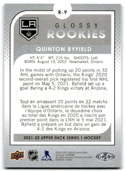 2021-22 Upper Deck O-Pee-Chee Glossy Quinton Byfield Rookie Los Angeles Kings