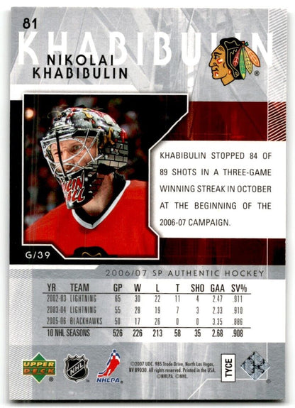 2006-07 SP Authentic Nikolai Khabibulin Chicago Blackhawks #81