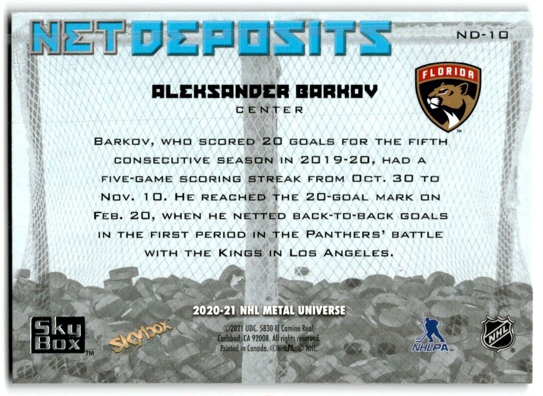 2020-21 Skybox Metal Universe Net Deposits Aleksander Barkov Florida Panthers