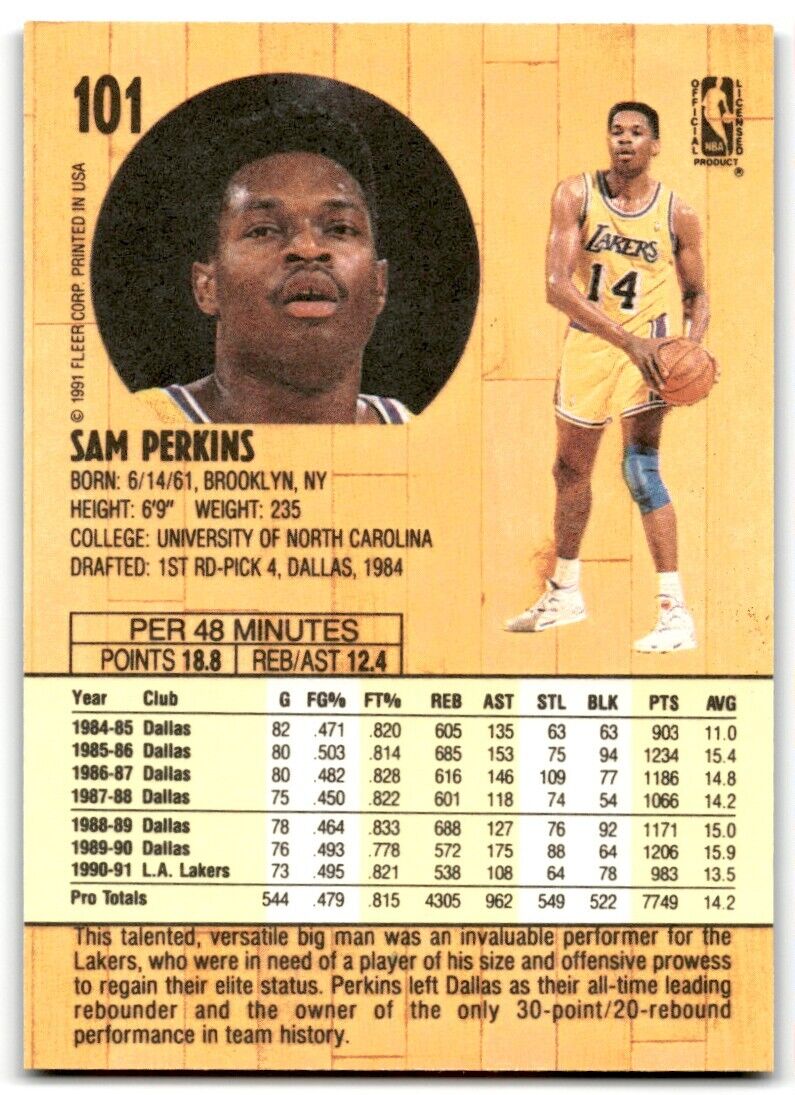 1991-92 Fleer Sam Perkins Los Angeles Lakers #101