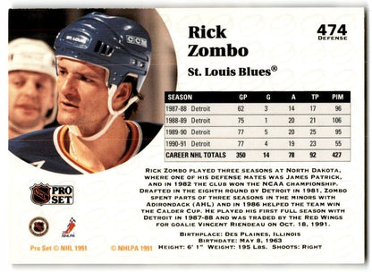 1991-92 Pro Set Rick Zombo St. Louis Blues #474