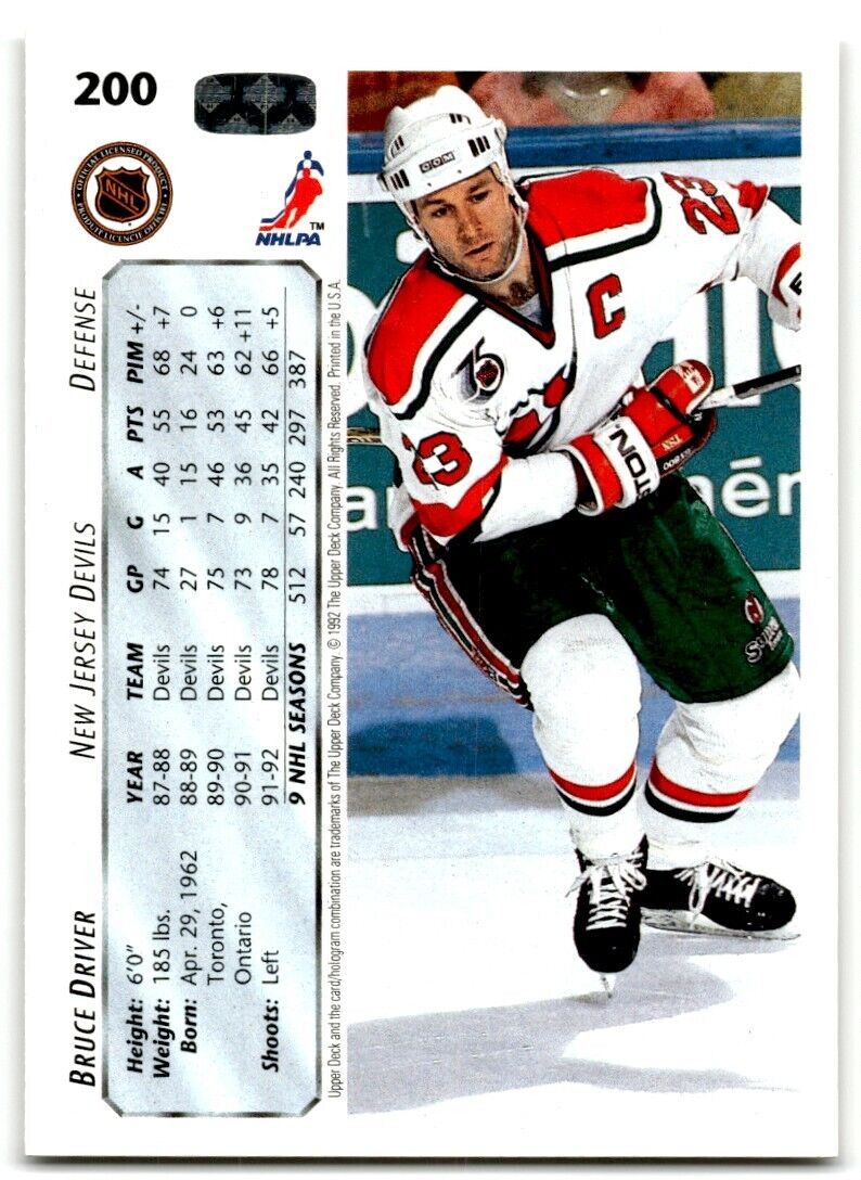 1992-93 Upper Deck Bruce Driver New Jersey Devils #200