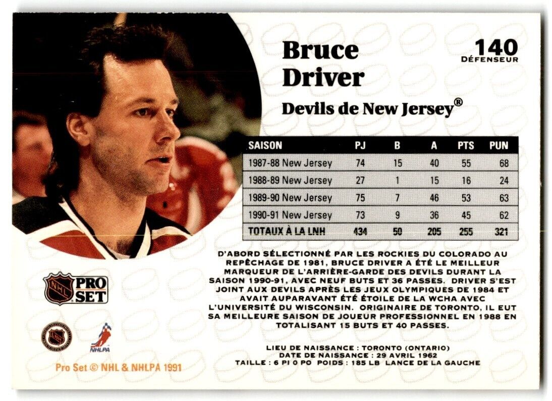 1991-92 Pro Set French Bruce Driver New Jersey Devils #140