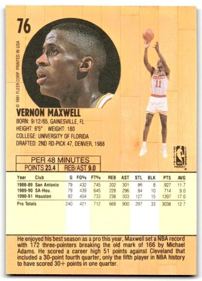 1991-92 Fleer Vernon Maxwell Houston Rockets #76