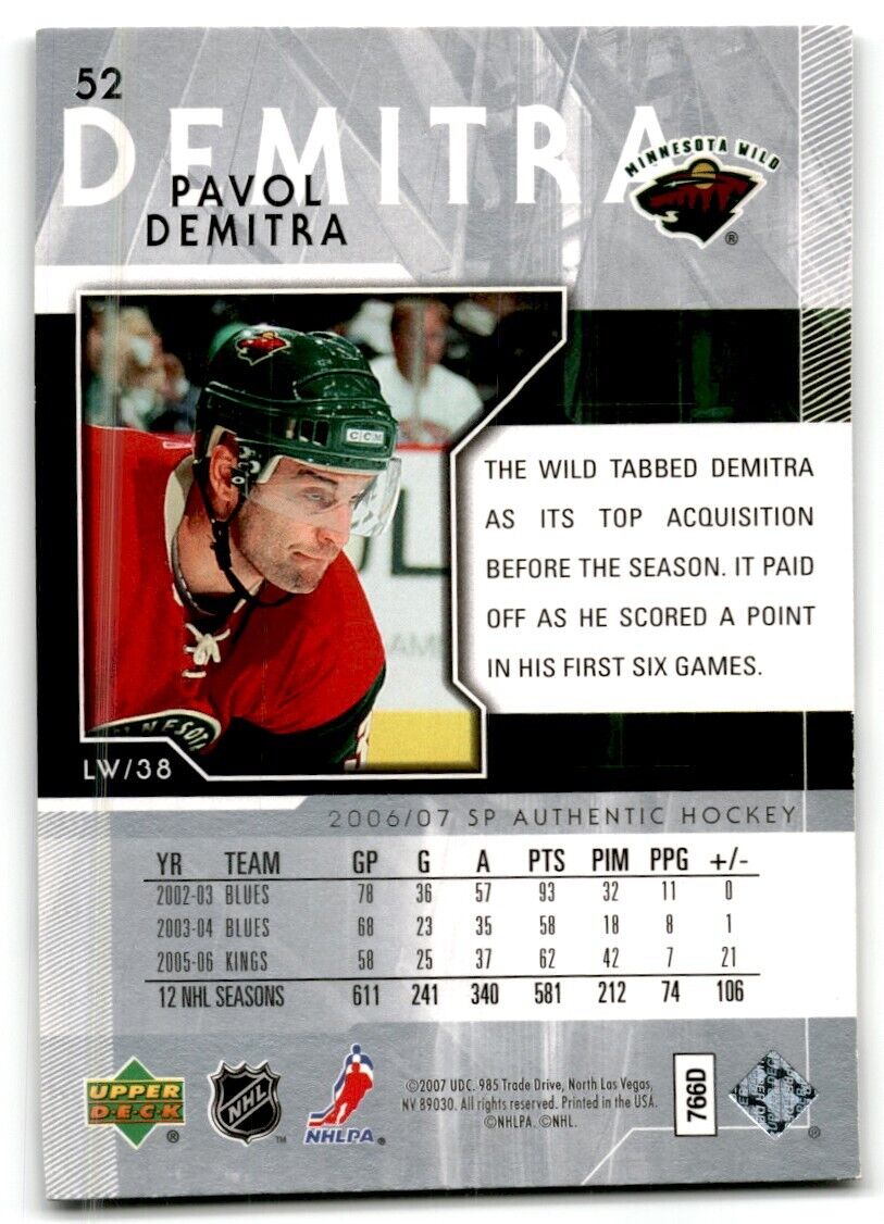 2006-07 SP Authentic Pavol Demitra Minnesota Wild #52