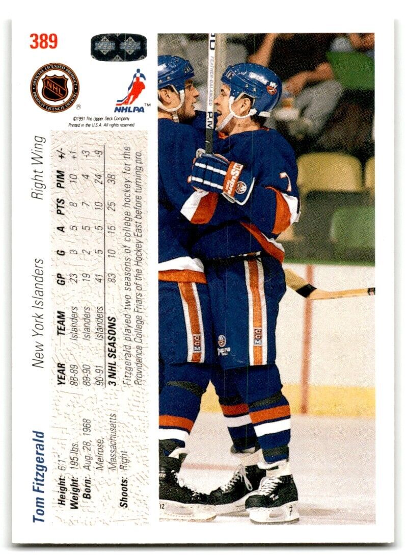 1991-92 Upper Deck Tom Fitzgerald New York Islanders #389