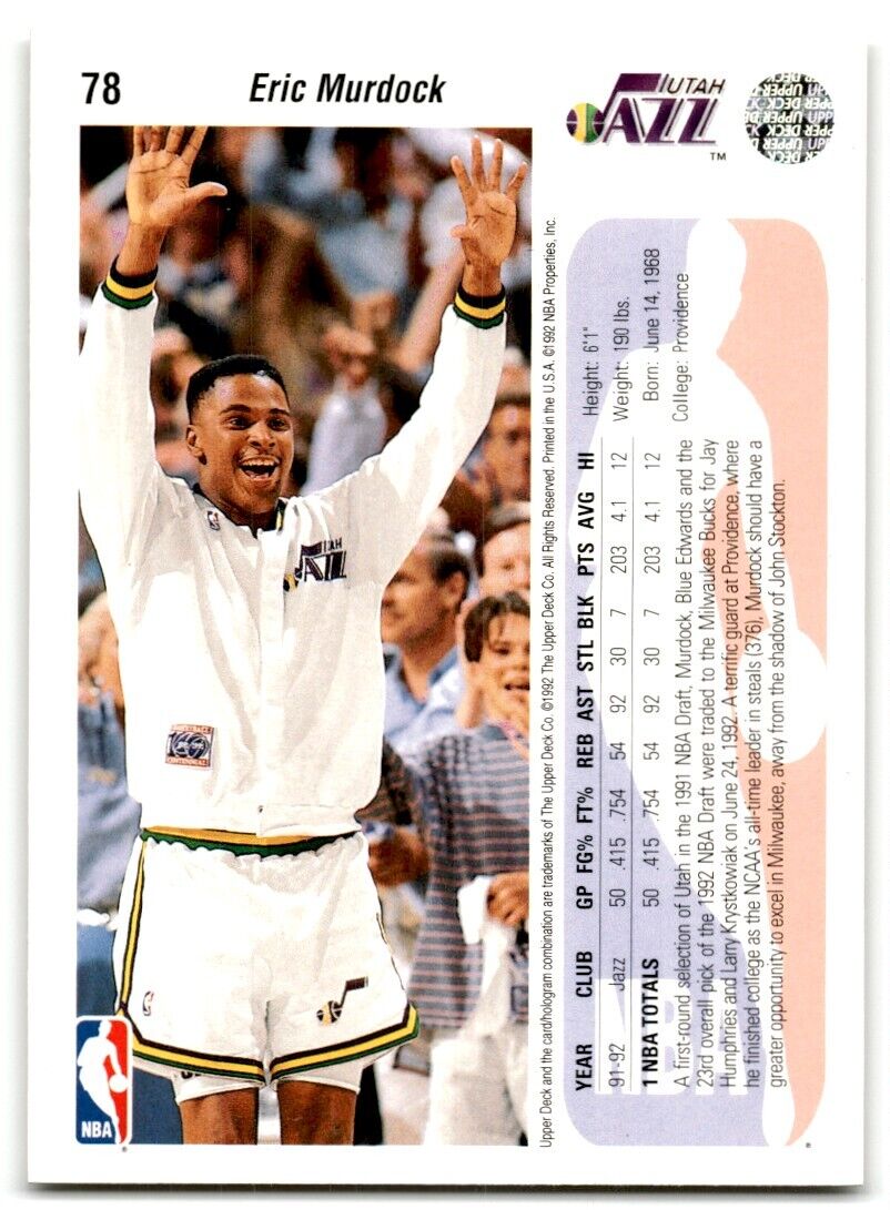 1992-93 Upper Deck Eric Murdock Milwaukee Bucks #78