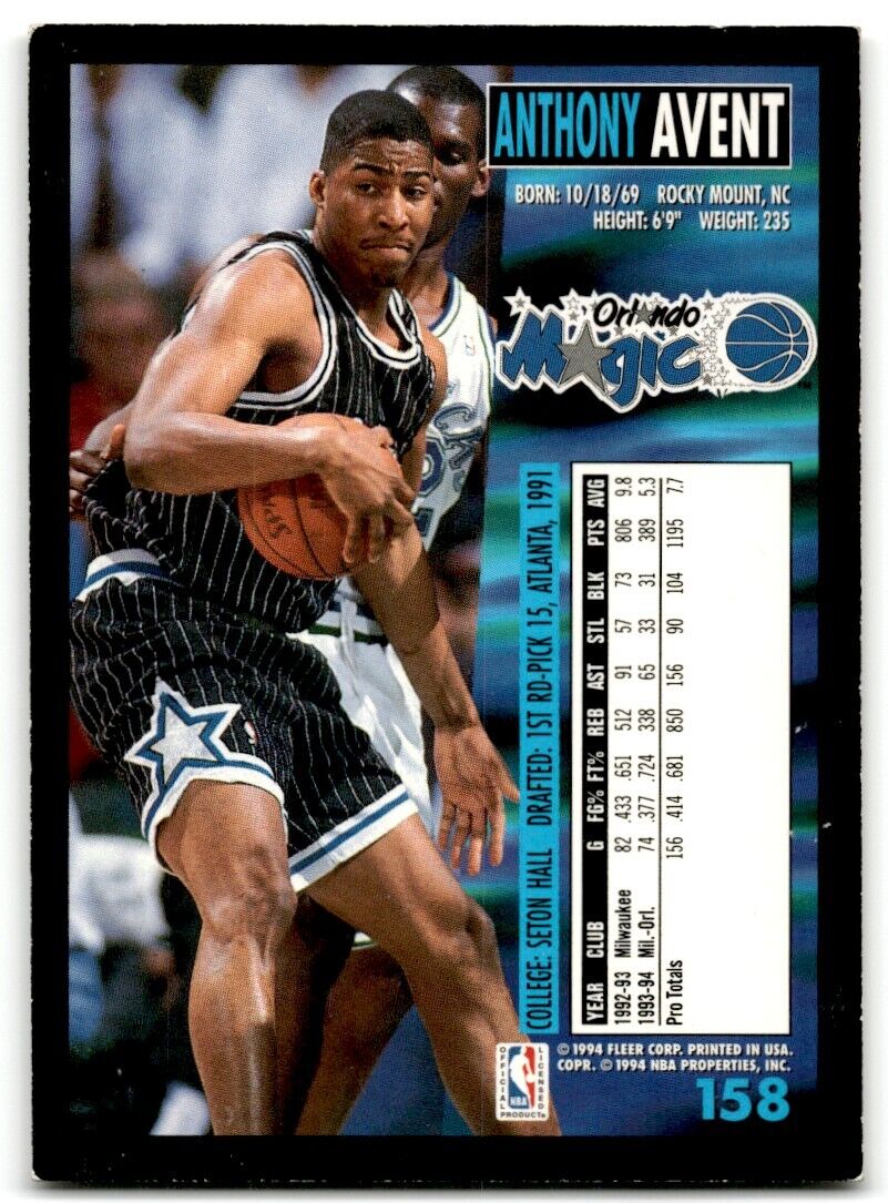 1994-95 Fleer Anthony Avent Orlando Magic #158