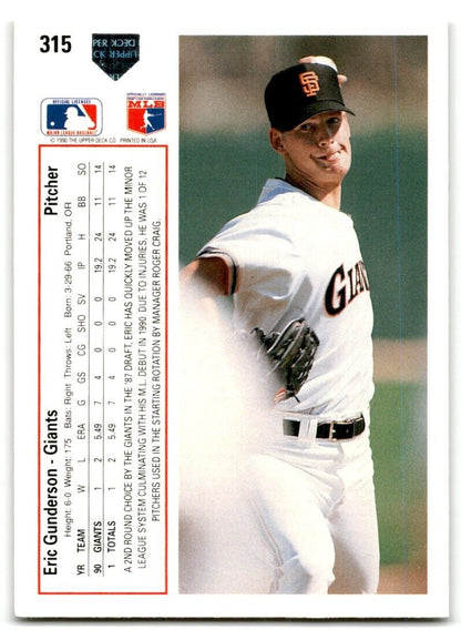 1991 Upper Deck Eric Gunderson San Francisco Giants #315