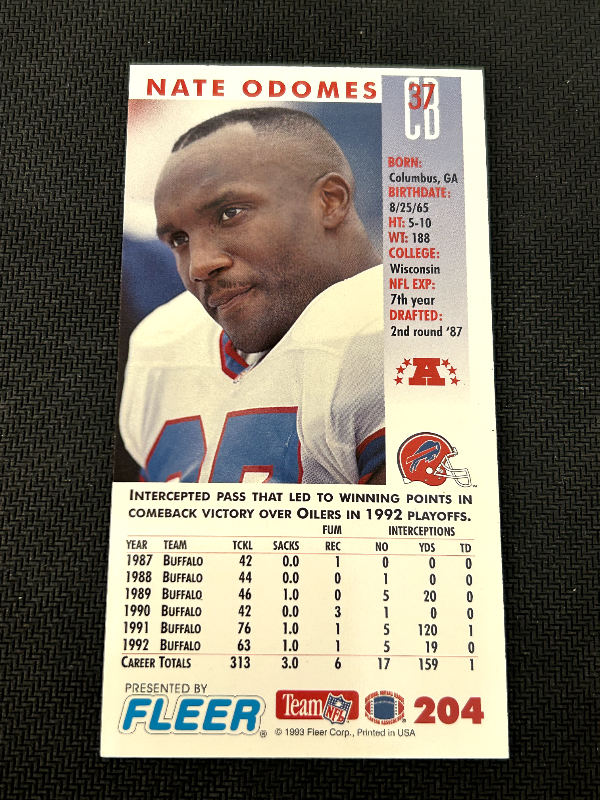 1993 GameDay Football Card #204 Nate Odomes