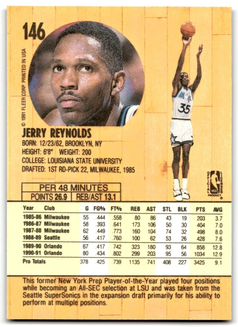 1991-92 Fleer Jerry Reynolds Orlando Magic #146