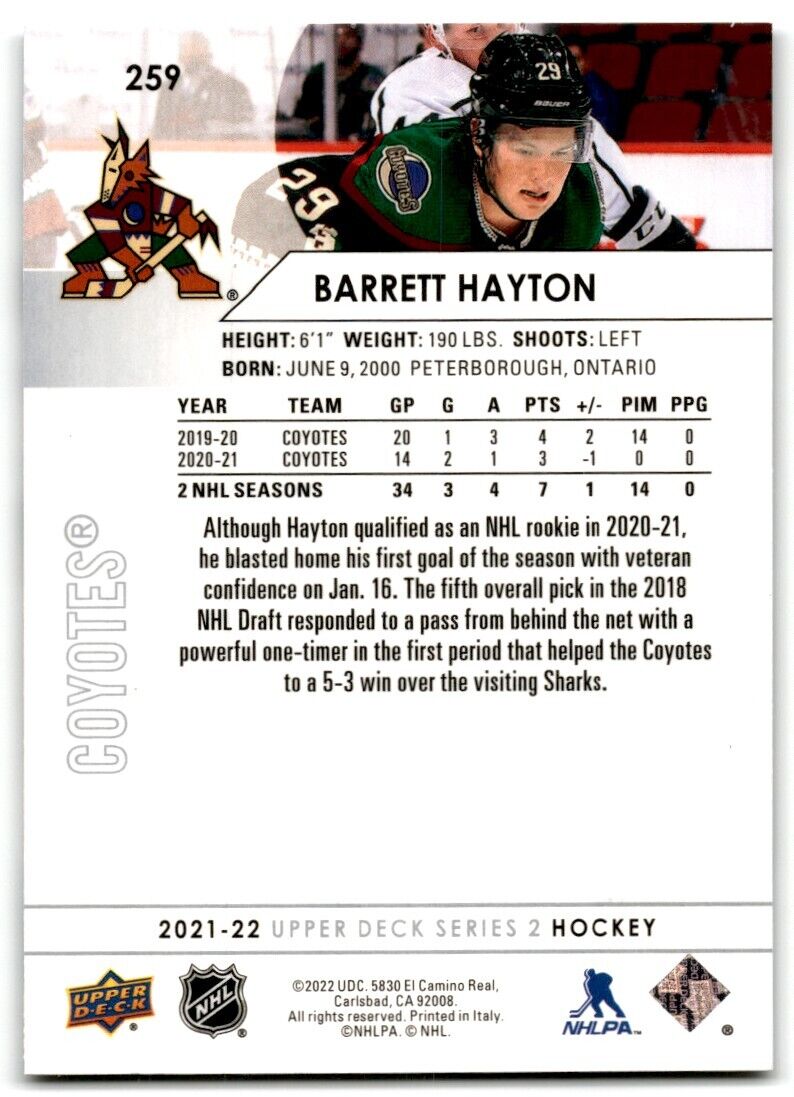 2021-22 Upper Deck Barrett Hayton Arizona Coyotes #259