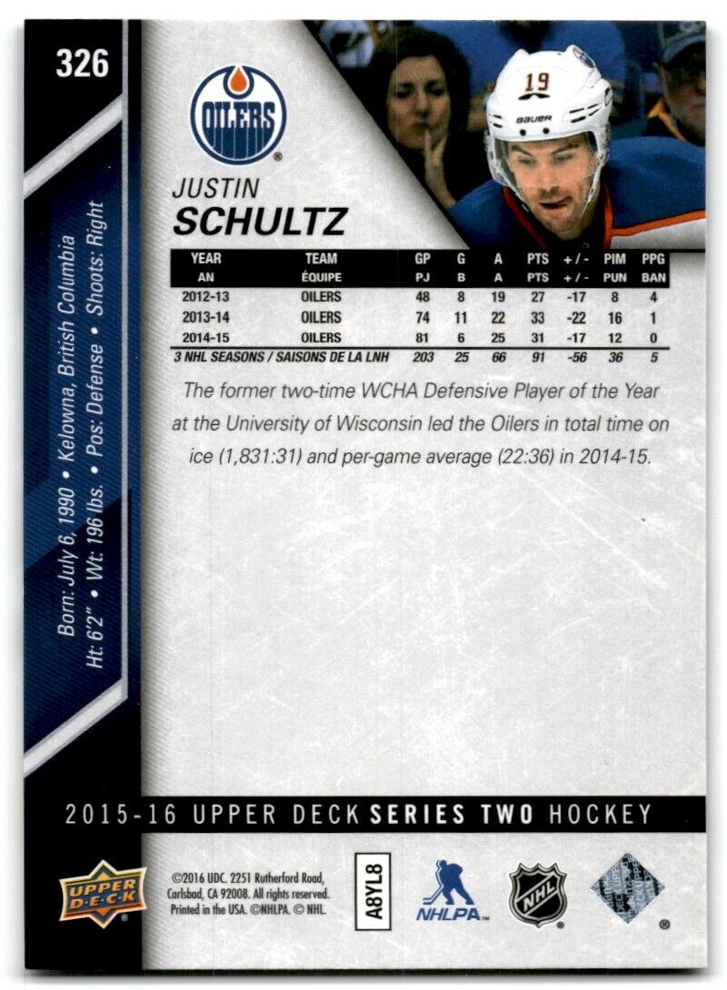 2015-16 Upper Deck Justin Schultz Edmonton Oilers #326