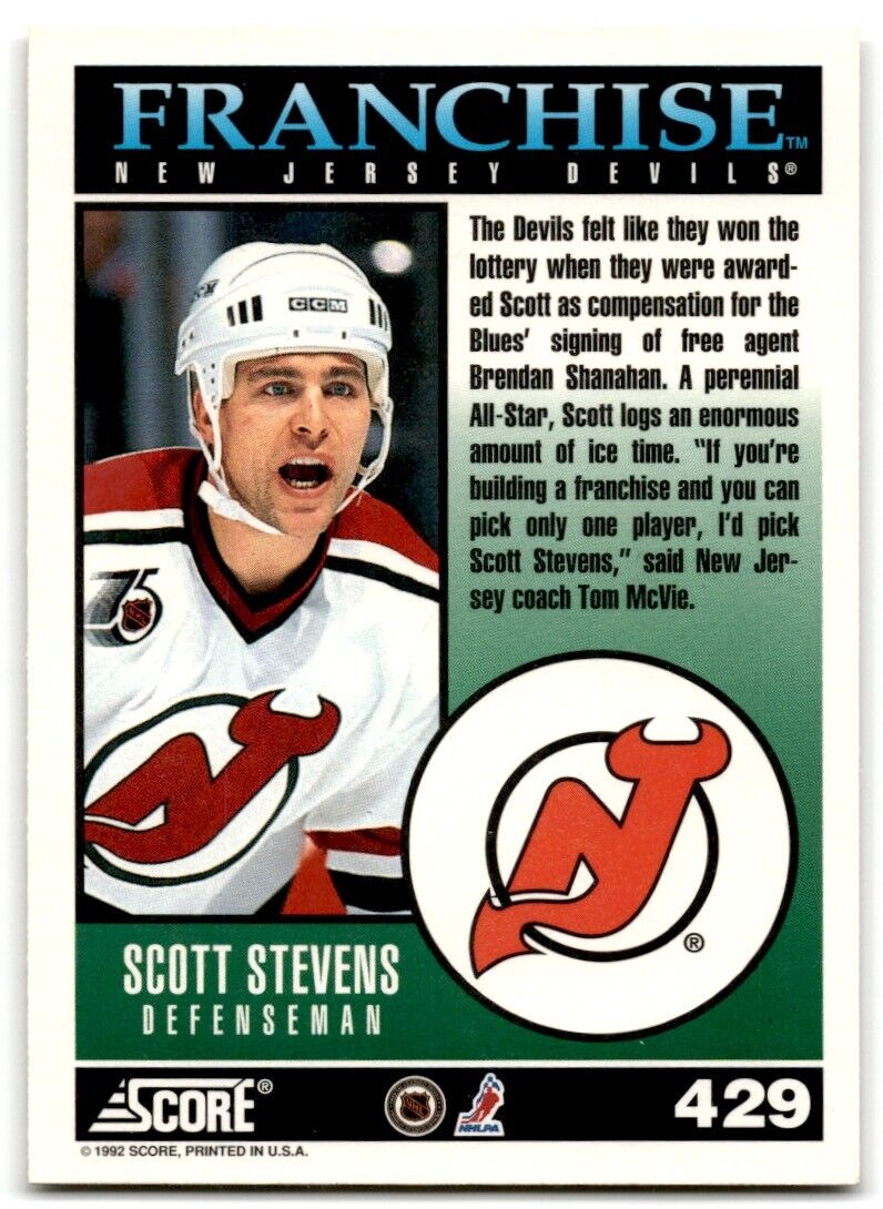 1992-93 Score Scott Stevens New Jersey Devils #429