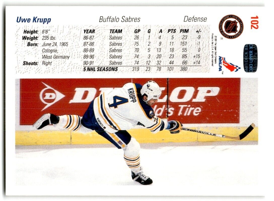 1991-92 Upper Deck Uwe Krupp Buffalo Sabres #102