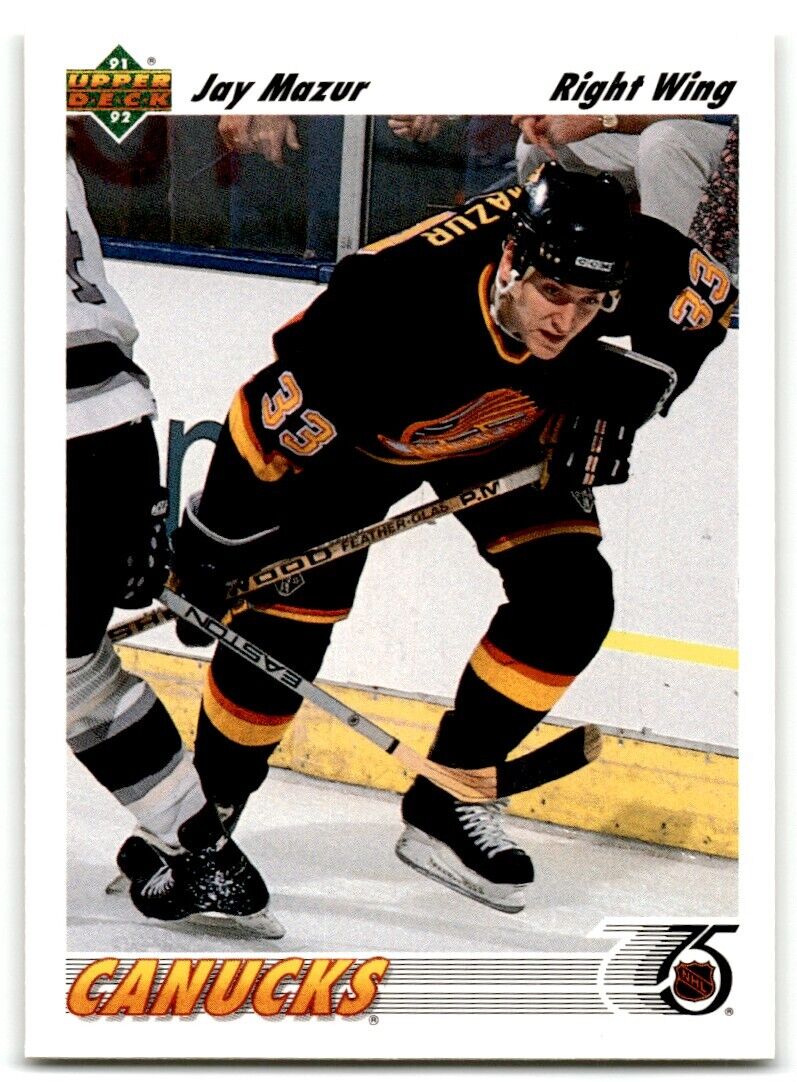 1991-92 Upper Deck Jay Mazur Rookie Vancouver Canucks #378